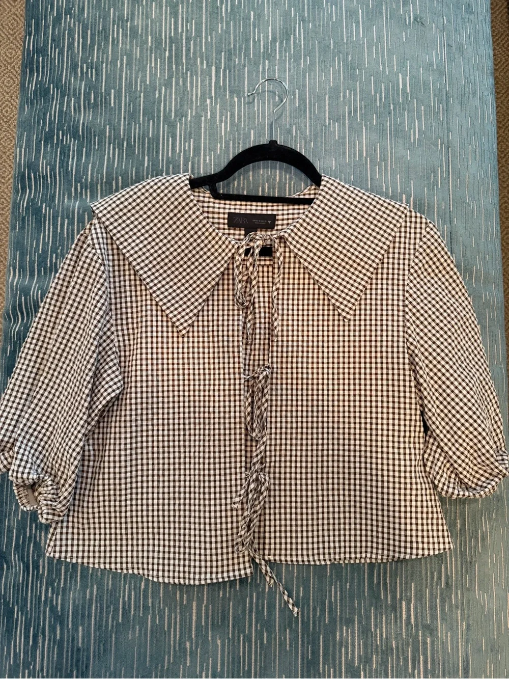 Zara Black and White Gingham Tie-Front Blouse